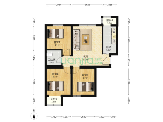 石泉砖厂A2区 3室1厅1卫 80平方