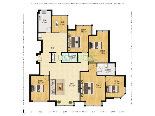 曲江兰亭 6室1厅2卫 192平方