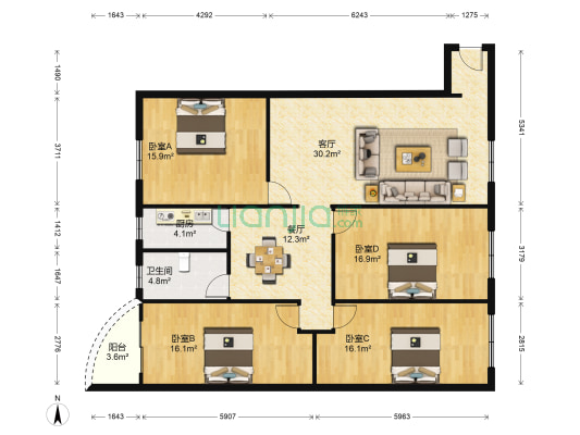 锦惠大厦 4室2厅1卫 159平方