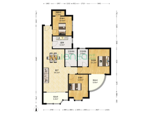 白玉苑 3室1厅2卫 127平方