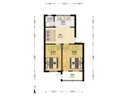 南环路10号 2室1厅1卫 55平方