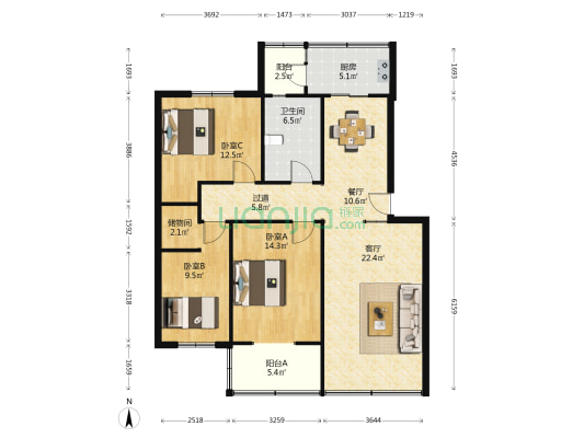 通锦桥路67号 3室2厅1卫 150平方