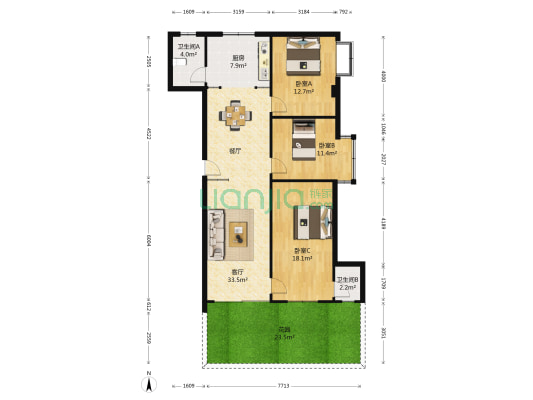 和平南路47号 3室1厅2卫 84平方