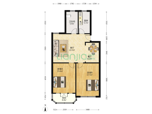 华延公寓 2室2厅1卫 94平方