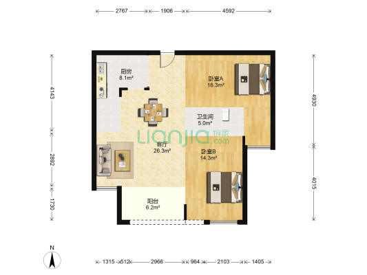 雨润·星雨华府 2室1厅1卫 88平方