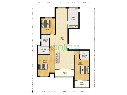 创富世纪·南苑 3室1厅3卫 152平方