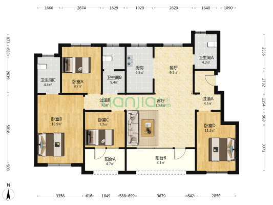 七星壹号 4室2厅3卫 142平方