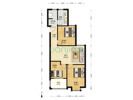 定坊兴苑 3室1厅1卫 67平方