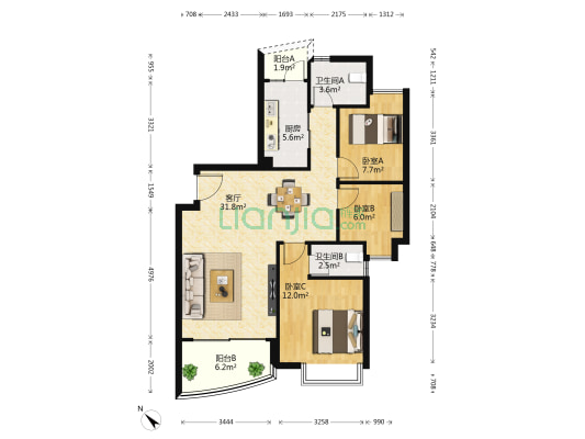 荔雅居 3室1厅2卫 96平方