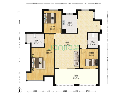 博文苑 3室1厅2卫 133平方