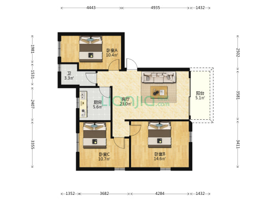 飞龙街 3室1厅1卫 73平方