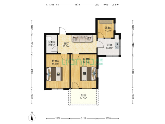 邮电小区北区 3室1厅1卫 65平方