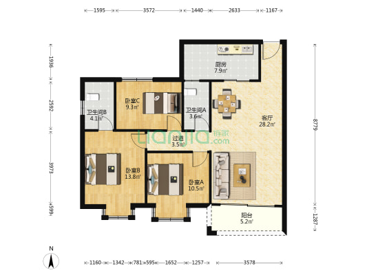 嘉晖豪苑 3室1厅2卫 95平方