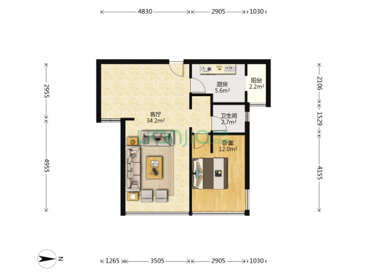 中粮鸿云 1室1厅1卫 64平方