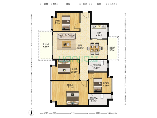 龙光玖龙玺 4室1厅2卫 119平方