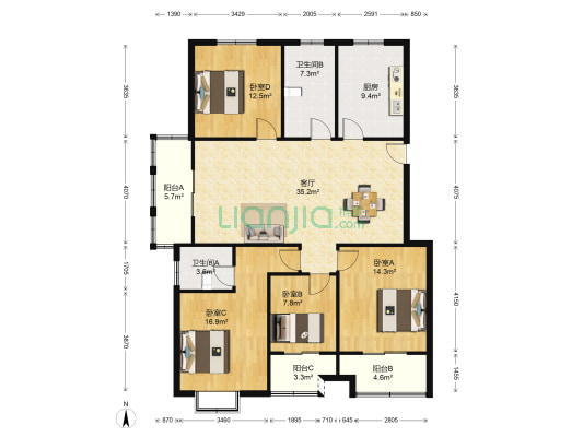 新安人家 4室1厅2卫 154平方
