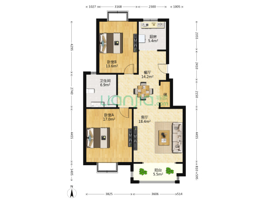 嘉南花苑 2室2厅1卫 96平方