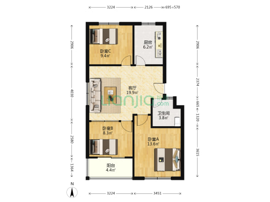 安晶小区 3室1厅1卫 83平方