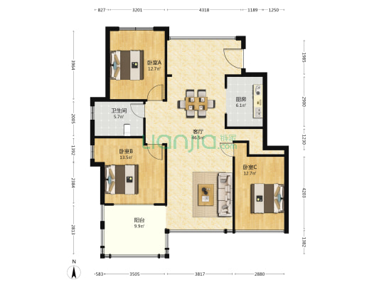 国瑞生态城瑞景墅 3室1厅1卫 108平方