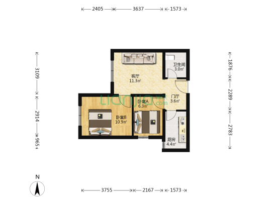 华远西山雅园 2室1厅1卫 62平方
