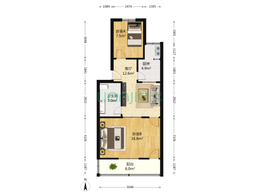 报社小区 2室1厅1卫 69平方