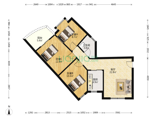 润宇旺江楼 3室1厅1卫 83平方