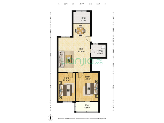 飞天花园小区 2室1厅1卫 88平方