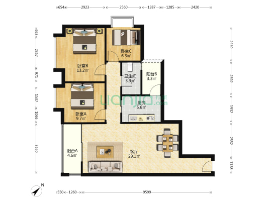 海珠紫竹云轩 3室1厅1卫 108平方