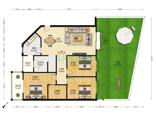 南阳小区 3室1厅1卫 123平方