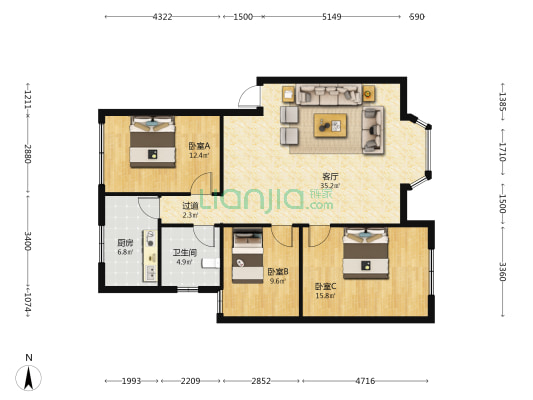 洪欣苑 3室1厅1卫 105平方