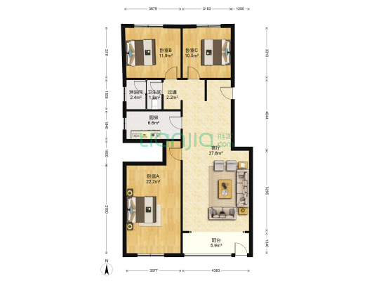 盛杰玫瑰园 3室1厅2卫 141平方