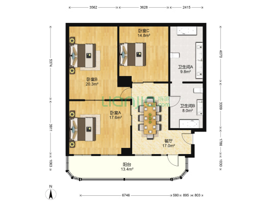 安泰大厦 3室1厅2卫 149平方
