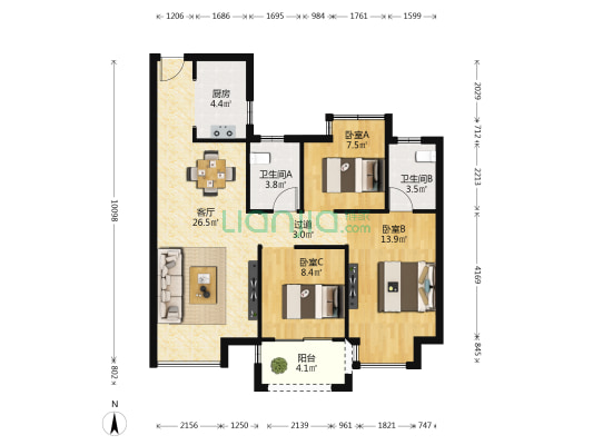 中骏雍景湾 3室1厅2卫 95平方