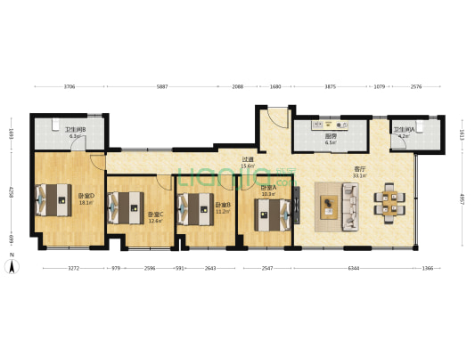 云樾观山府 4室1厅2卫 140平方