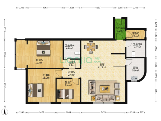 锦绣苑 3室1厅2卫 139平方