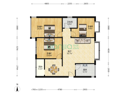 缤纷时代 3室1厅1卫 95平方