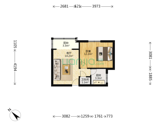光华街1号院 1室1厅1卫 44平方