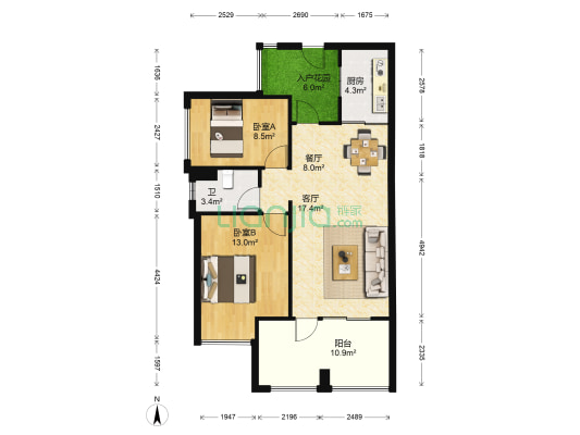 时代倾城 2室2厅1卫 84平方
