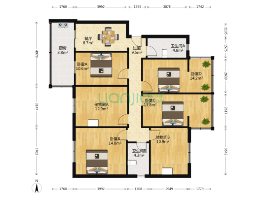 下莲池街8号 4室1厅2卫 135平方