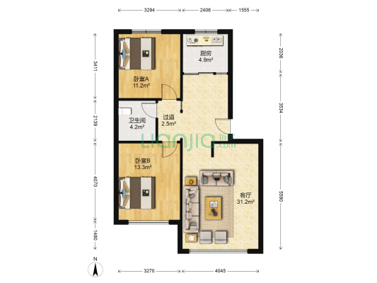 泰晤士小镇 2室1厅1卫 89平方