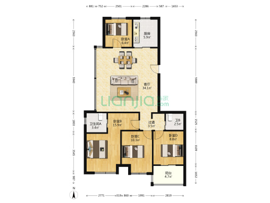 首创禧瑞江南 4室1厅2卫 115平方