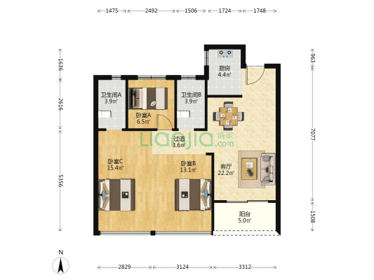 桐韵家园 3室1厅2卫 96平方