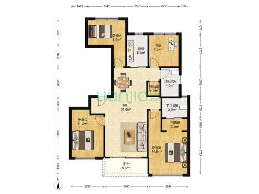 金科碧桂园博翠府 4室1厅2卫 128平方