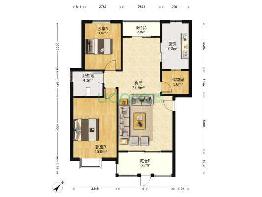 锦阳花园 2室1厅1卫 98平方