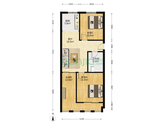 新天悦广场 3室1厅1卫 99平方