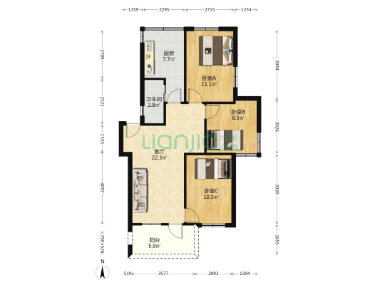 文峰东 3室1厅1卫 77平方