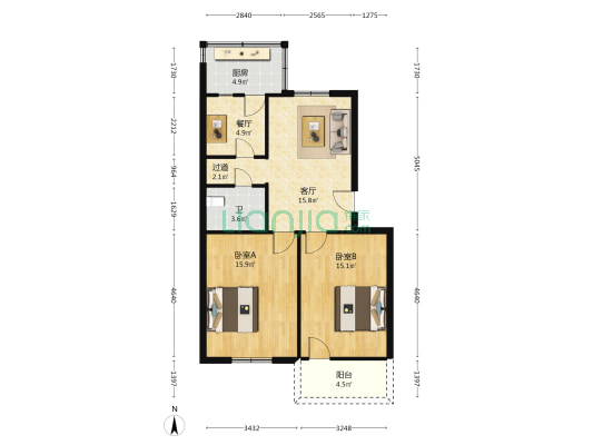 国防设计院宿舍 2室2厅1卫 69平方