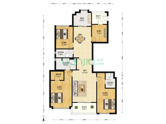 滨江铂金海岸 4室1厅3卫 157平方