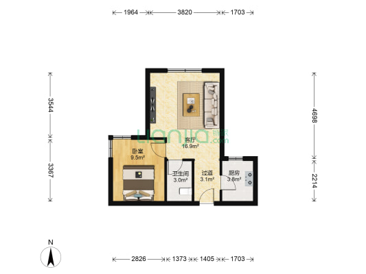 鼎新花园 1室1厅1卫 51平方