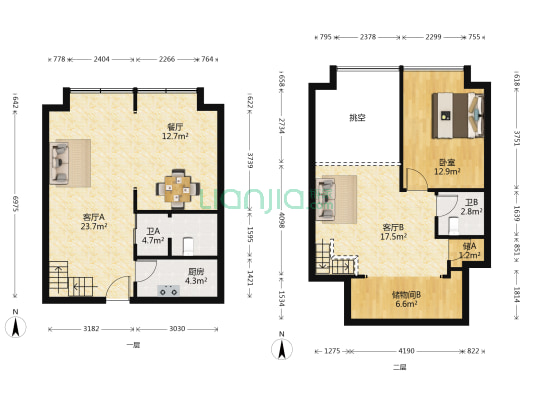 保利立方公寓 1室3厅2卫 65平方